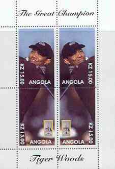 Angola 2000 Tiger Woods (The Great Champion) perf sheetlet containing 4 values (mirror image) unmounted mint, stamps on , stamps on  stamps on sport, stamps on golf