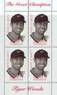Somaliland 2000 Tiger Woods (The Great Champion) perf sheetlet containing 4 x 12,000sl values unmounted mint, stamps on sport, stamps on golf