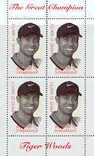 Somaliland 2000 Tiger Woods (The Great Champion) perf sheetlet containing 4 x 12,000sl values unmounted mint, stamps on , stamps on  stamps on sport, stamps on  stamps on golf