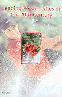 Turkmenistan 2000 Tiger Woods (Leading Personalities of the 20th Century) imperf souvenir sheet #3, stamps on sport, stamps on golf, stamps on millennium