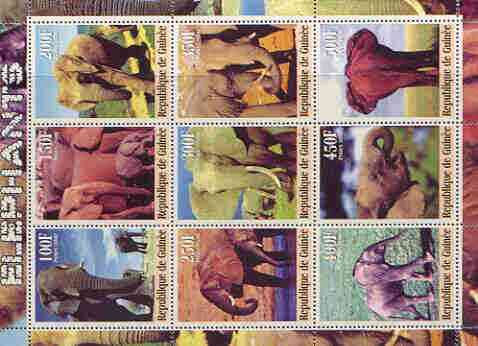 Guinea - Conakry 2000 Elephants perf sheetlet containing complete set of 9 values, stamps on animals, stamps on elephants