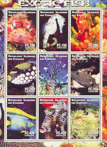 Comoro Islands 2000 Exotic Fish perf sheetlet containing complete set of 9 values unmounted mint, stamps on , stamps on  stamps on marine life, stamps on fish, stamps on 