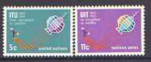 United Nations (NY) 1965 ITU Centenary set of 2 unmounted mint, SG 141-42*, stamps on united nations, stamps on , stamps on  itu , stamps on communications