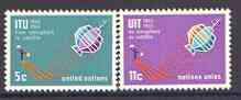 United Nations (NY) 1965 ITU Centenary set of 2 unmounted mint, SG 141-42*, stamps on , stamps on  stamps on united nations, stamps on , stamps on  stamps on  itu , stamps on  stamps on communications