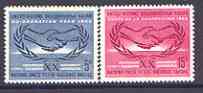 United Nations (NY) 1965 International Co-operation Year set of 2 unmounted mint, SG 143-44, stamps on , stamps on  stamps on communications, stamps on  stamps on  icy , stamps on  stamps on united nations