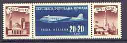 Rumania 1948 Rumanian-Russian Amity Air stamp ( Lisunov Li-2) in se-tenant strip of 3 with 2 labels unmounted mint, SG 2003, Mi 1161, stamps on aviation