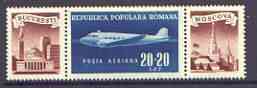 Rumania 1948 Rumanian-Russian Amity Air stamp ( Lisunov Li-2) in se-tenant strip of 3 with 2 labels unmounted mint, SG 2003, Mi 1161, stamps on , stamps on  stamps on aviation