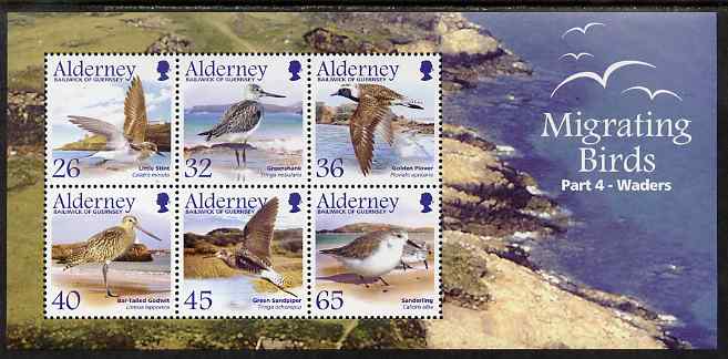 Guernsey - Alderney 2005 Migrating Birds (4th series) Waders perf m/sheet unmounted mint, SG MSA265, stamps on , stamps on  stamps on birds, stamps on  stamps on 