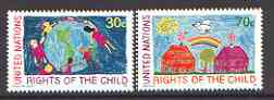 United Nations (NY) 1991 Rights of the Child set of 2 unmounted mint, SG 601-02, stamps on , stamps on  stamps on united nations, stamps on children, stamps on rainbows, stamps on arts