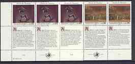 United Nations (Geneva) 1992 Declaration of Human Rights (4th series) set of 2 plus 2 labels (Oath of Tennis Court & Rocking Chair) each in blocks of 6 showing labels in ..., stamps on united nations, stamps on arts, stamps on sculpture, stamps on human rights, stamps on tennis, stamps on 