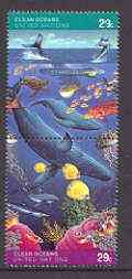 United Nations (NY) 1992 Clean Oceans se-tenant set of 2, unmounted mint SG 613a, stamps on , stamps on  stamps on environment, stamps on oceans, stamps on marine life, stamps on fish, stamps on whales, stamps on 