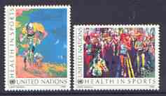 United Nations (NY) 1988 Health in Sport set of 2 unmounted mint, SG 535-36*, stamps on sport, stamps on bicycles, stamps on running