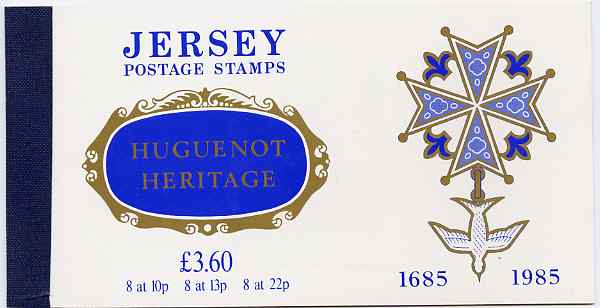 Jersey 1985 300th Anniversary of Huguenot Immigration Â£3.60 prestige booklet complete, SG B36, stamps on medals