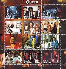 Sakhalin Isle 2000 Queen (Pop Group) perf sheetlet containing complete set of 12 values unmounted mint, stamps on music, stamps on pops, stamps on entertainments, stamps on guitar