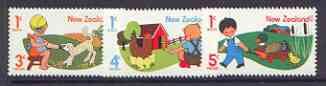 New Zealand 1975 Health - Children with Animals set of 3 unmounted mint SG 1079-81*, stamps on , stamps on  stamps on children, stamps on animals, stamps on ovine, stamps on hens, stamps on ducks