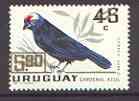 Uruguay 1967 Diademed Tanager 5p90 on 45c unmounted mint, SG 1343*, stamps on , stamps on  stamps on birds, stamps on tanager