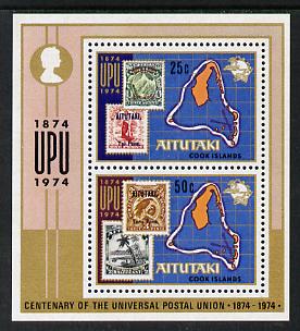 Cook Islands - Aitutaki 1974 Universal Postal Union m/sheet unmounted mint SG MS 122, stamps on maps, stamps on stamp on stamp, stamps on upu  , stamps on  upu , stamps on , stamps on stamponstamp