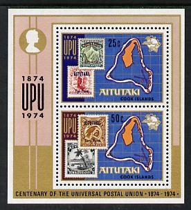 Cook Islands - Aitutaki 1974 Universal Postal Union m/sheet unmounted mint SG MS 122, stamps on , stamps on  stamps on maps, stamps on stamp on stamp, stamps on upu  , stamps on  stamps on  upu , stamps on  stamps on , stamps on  stamps on stamponstamp