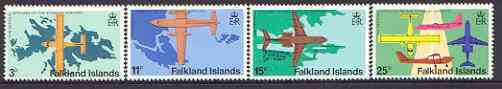 Falkland Islands 1979 Opening of Stanley Airport set of 4 unmounted mint, SG 360-63*, stamps on , stamps on  stamps on aviation, stamps on airports, stamps on maps, stamps on fokker, stamps on britten, stamps on cessna