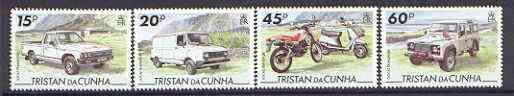 Tristan da Cunha 1995 Transport set of 4 unmounted mint, SG 576-79*, stamps on , stamps on  stamps on transport, stamps on  stamps on motorbikes, stamps on  stamps on land rover, stamps on  stamps on trucks, stamps on  stamps on cars