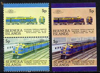 Bernera 1983 Locomotives #2 (Atcheson, Topeka & Santa Fe) 5p se-tenant pair with red omitted plus imperf pair as normal, unmounted mint