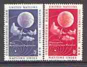 United Nations (NY) 1957 World Meteorological Organisation set of 2 unmounted mint SG 49-50*, stamps on , stamps on  stamps on united nations, stamps on weather, stamps on balloons