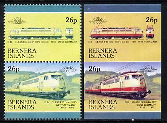 Bernera 1983 Locomotives #2 (DB Class EO3) 26p se-tenant pair with red omitted plus imperf pair as normal unmounted mint, stamps on , stamps on  stamps on railways