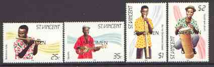 St Vincent 1985 Musical Instruments set of 4 opt'd SPECIMEN unmounted mint, as SG 905-8 , stamps on music, stamps on guitar, stamps on musical instruments