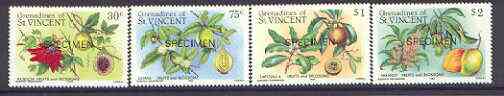 St Vincent - Grenadines 1985 Fruits & Blossoms set of 4 opt'd SPECIMEN unmounted mint, as SG 398-401, stamps on , stamps on  stamps on flowers, stamps on fruit