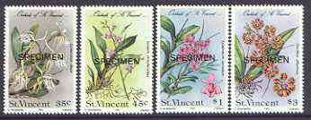 St Vincent 1985 Orchids set of 4 opt'd SPECIMEN unmounted mint, as SG 850-53, stamps on flowers, stamps on orchids