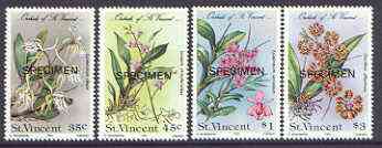 St Vincent 1985 Orchids set of 4 optd SPECIMEN unmounted mint, as SG 850-53, stamps on flowers, stamps on orchids