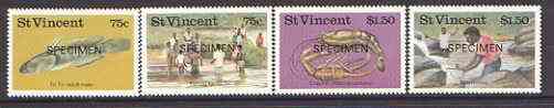 St Vincent 1986 Freshwater Fishing set of 4 optd SPECIMEN unmounted mint, as SG 1045-48 , stamps on fish, stamps on  marine life