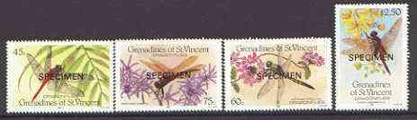 St Vincent - Grenadines 1986 Dragonflies set of 4 opt'd SPECIMEN unmounted mint, as SG 490-3, stamps on , stamps on  stamps on insects, stamps on  stamps on dragonflies