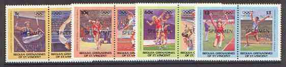 St Vincent - Bequia 1984 Olympics (Leaders of the World) set of 8 opt'd SPECIMEN, unmounted mint, stamps on , stamps on  stamps on sport, stamps on olympics, stamps on rings, stamps on gymnastics, stamps on basketball, stamps on netball, stamps on javellin, stamps on long jump   , stamps on  stamps on  gym , stamps on  stamps on gymnastics, stamps on  stamps on 