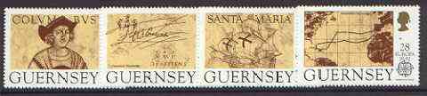 Guernsey 1992 Europa - Columbus set of 4 unmounted mint, SG 556-59*, stamps on columbus, stamps on explorers, stamps on ships, stamps on maps, stamps on autograph, stamps on europa