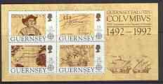 Guernsey 1992 Europa - Columbus m/sheet unmounted mint, SG MS 560, stamps on columbus, stamps on explorers, stamps on ships, stamps on maps, stamps on autograph, stamps on europa