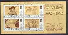 Guernsey 1992 Europa - Columbus m/sheet unmounted mint, SG MS 560, stamps on , stamps on  stamps on columbus, stamps on explorers, stamps on ships, stamps on maps, stamps on autograph, stamps on europa