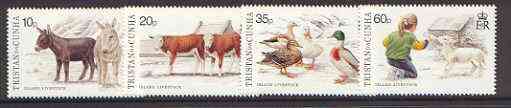 Tristan da Cunha 1994 Island Livestock (1st series) set of 4 unmounted mint, SG 572-75*, stamps on , stamps on  stamps on animals, stamps on  stamps on donkey, stamps on  stamps on cattle, stamps on  stamps on ducks, stamps on  stamps on lamb, stamps on  stamps on sheep, stamps on  stamps on ovine, stamps on  stamps on 