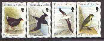 Tristan da Cunha 1996 Gough Island Birds set of 4 unmounted mint, SG 602-05*, stamps on birds, stamps on albatros, stamps on finch, stamps on moorhen