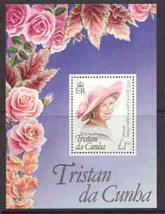 Tristan da Cunha 1995 95th Birthday of Queen Mother m/sheet unmounted mint, SG MS 585, stamps on , stamps on  stamps on royalty, stamps on  stamps on queen mother, stamps on  stamps on roses