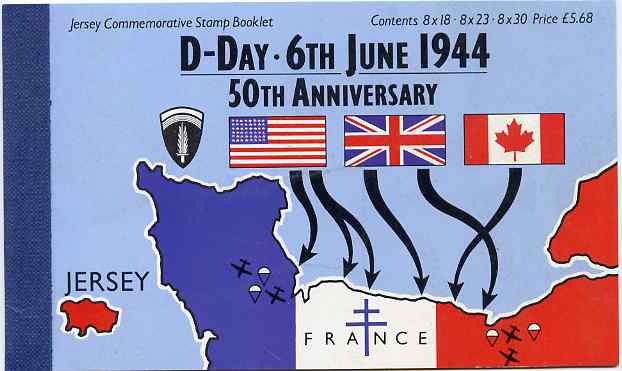 Jersey 1994 50th Anniversary of D-Day £5.68 booklet complete and fine, SG B51, stamps on militaria, stamps on  ww2 , stamps on flags, stamps on maps