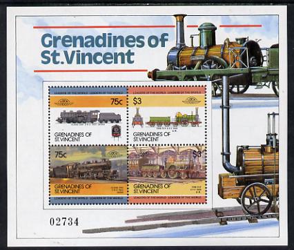 St Vincent - Grenadines 1985 Locomotives #3 (Leaders of the World) the scarce m/sheet (SG MS 359) unmounted mint, stamps on railways