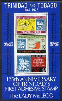 Trinidad & Tobago 1972 Stamp Centenary m/sheet with sideways wmk unmounted mint, SG MS 416a, stamps on stamp centenary, stamps on stamp on stamp, stamps on maps, stamps on ships, stamps on stamponstamp