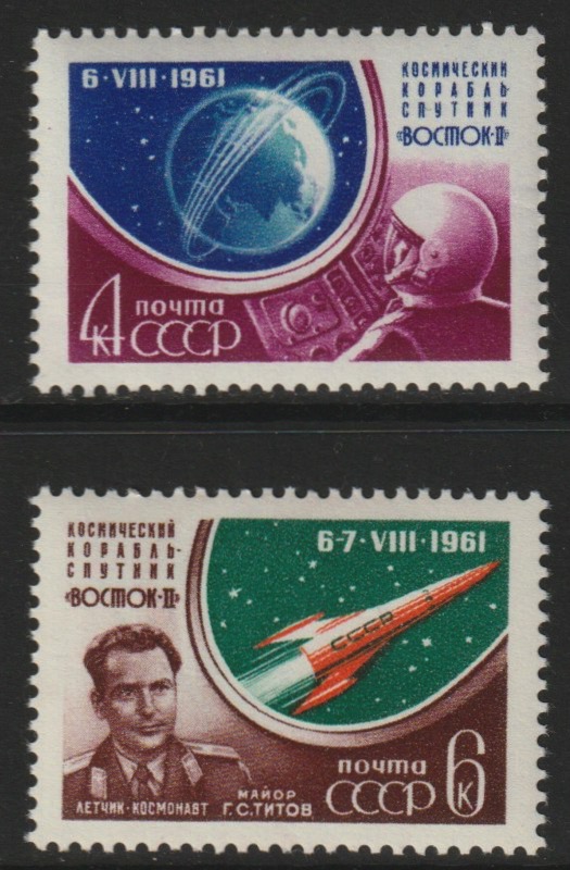 Russia 1961 Second Manned Space Flight set of 2 unmounted mint, SG 2622-23A, stamps on , stamps on  stamps on space