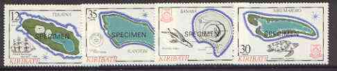 Kiribati 1984 Island Maps #3 set of 4 opt'd SPECIMEN, as SG 215-18 unmounted mint*, stamps on maps, stamps on turtles, stamps on ships, stamps on aviation, stamps on postal