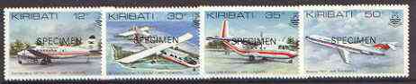 Kiribati 1982 Air Tungaru Airline set of 4 optd SPECIMEN, as SG 179-82 unmounted mint*, stamps on aviation, stamps on dh, stamps on boeing, stamps on britten-norman, stamps on casa