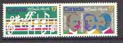 Canada 1980 Centenary of National song 'O Canada' se-tenant set of 2 unmounted mint, SG 980a, stamps on , stamps on  stamps on music