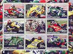 Kyrgyzstan 2001 Racing Motorbikes perf sheetlet containing set of 9 values unmounted mint, stamps on motorbikes