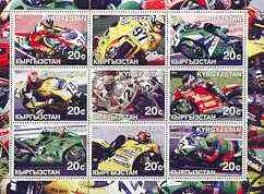 Kyrgyzstan 2001 Racing Motorbikes perf sheetlet containing set of 9 values unmounted mint, stamps on , stamps on  stamps on motorbikes