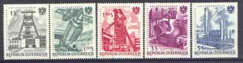 Austria 1961 15th Anniversary of Nationalised Industries set of 5, SG 1370-74, stamps on , stamps on  stamps on industry, stamps on coal, stamps on mining, stamps on steel, stamps on  stamps on  oil , stamps on  stamps on energy